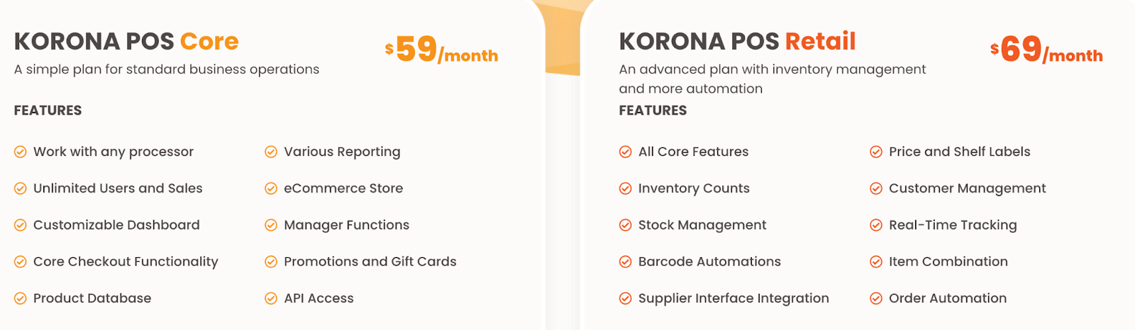 Picture illustrating the pricing structure of KORONA POS, known as one of the best POS system for bookstores. 