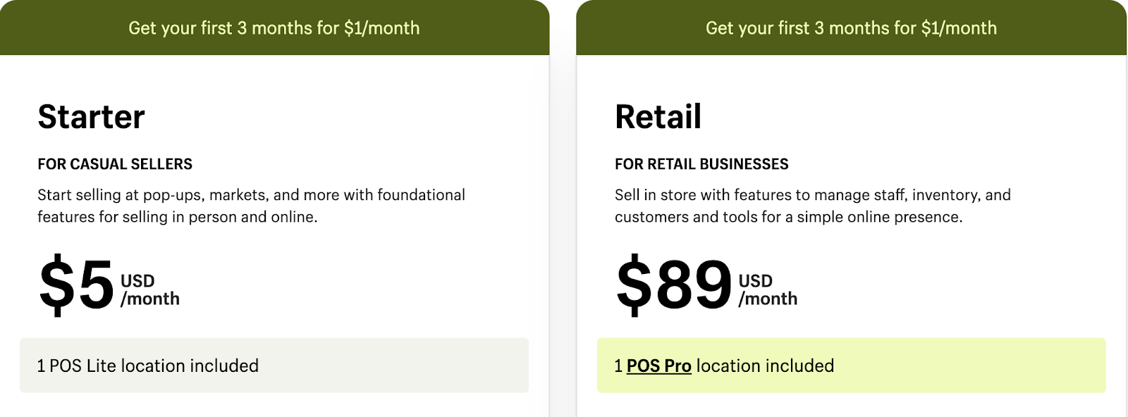 Picture illustrating the pricing structure of Shopify POS for online stores, known as one of the best POS system for bookstores. 
